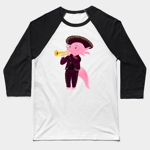 Axolotl with mariachi costume playing the trumpet, Digital Art illustration Baseball T-Shirt by KookyAngie